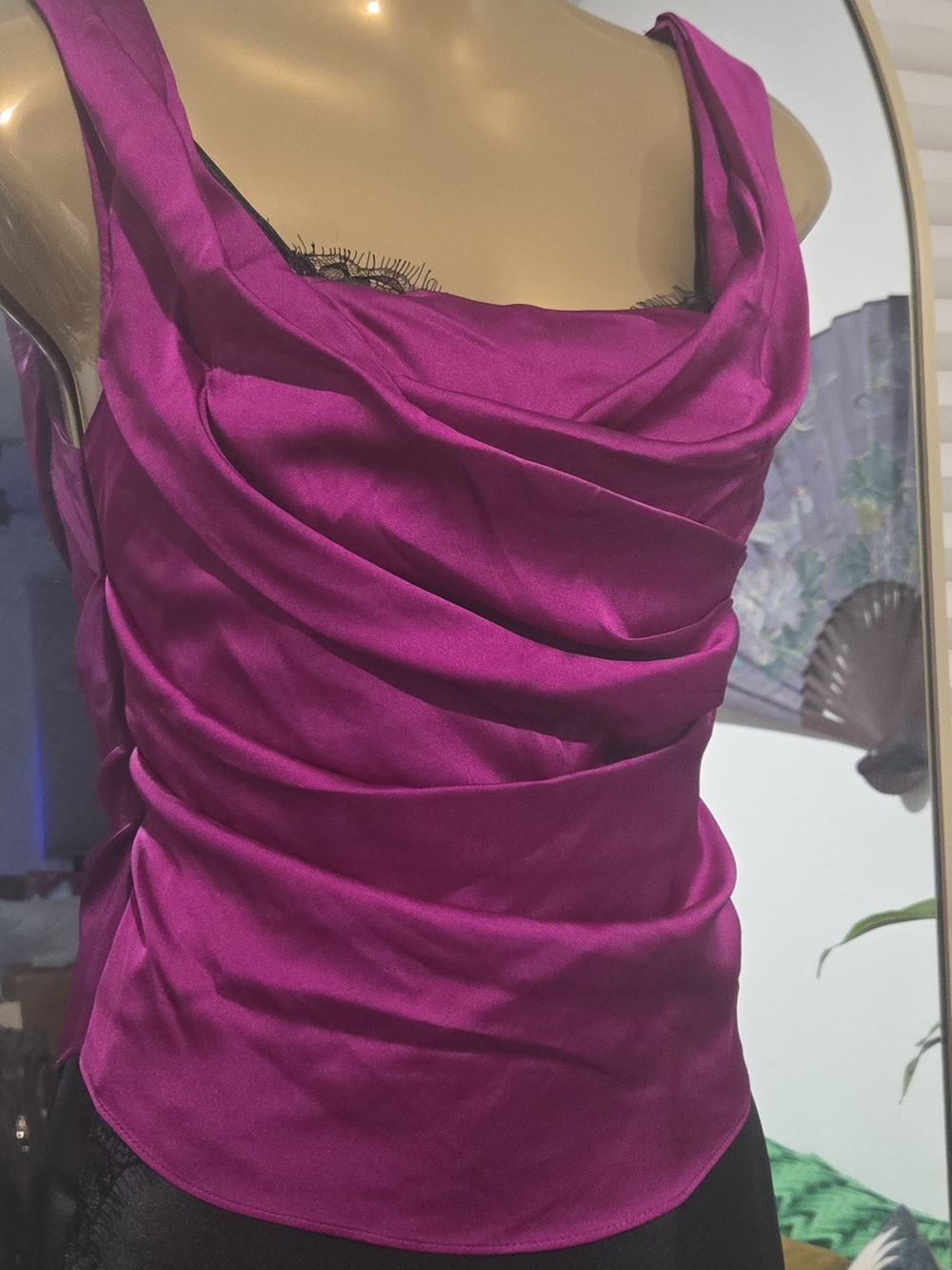 Express NWT Magenta Satin Cowl Neck Draped Top L